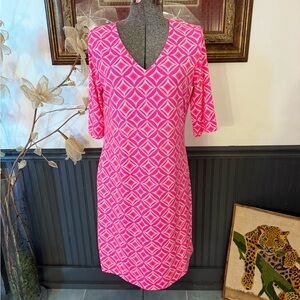 Anthony’s Resortwear Vibrant Tropical UPF Geometric Performance Dress ~ Sz S 🧡🍄